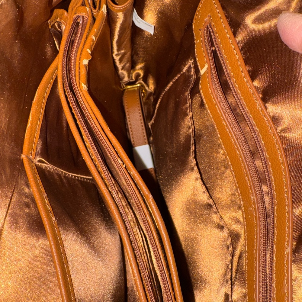 Joy and Iman Tan Leather Satchel with Gold Accents - Picture 6 of 7